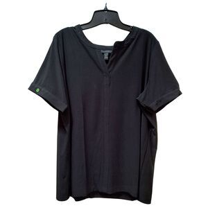 TWINHILL Blouse Women’s 1X Black Split Neck Stretch Short Sleeve Top Shirt